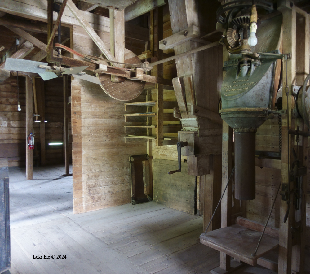 Summersville Mill - makeshift overhead fan and flour sack filler